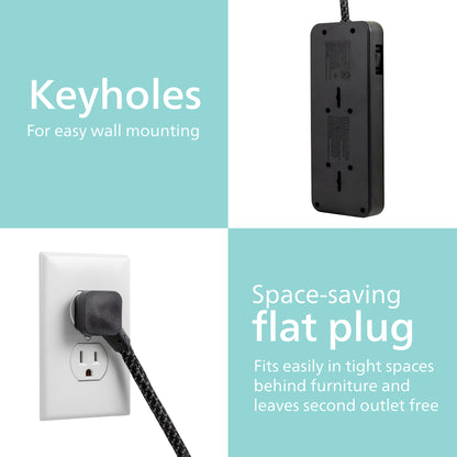 Philips 6-Outlet Surge Protector, 8 Ft, Black