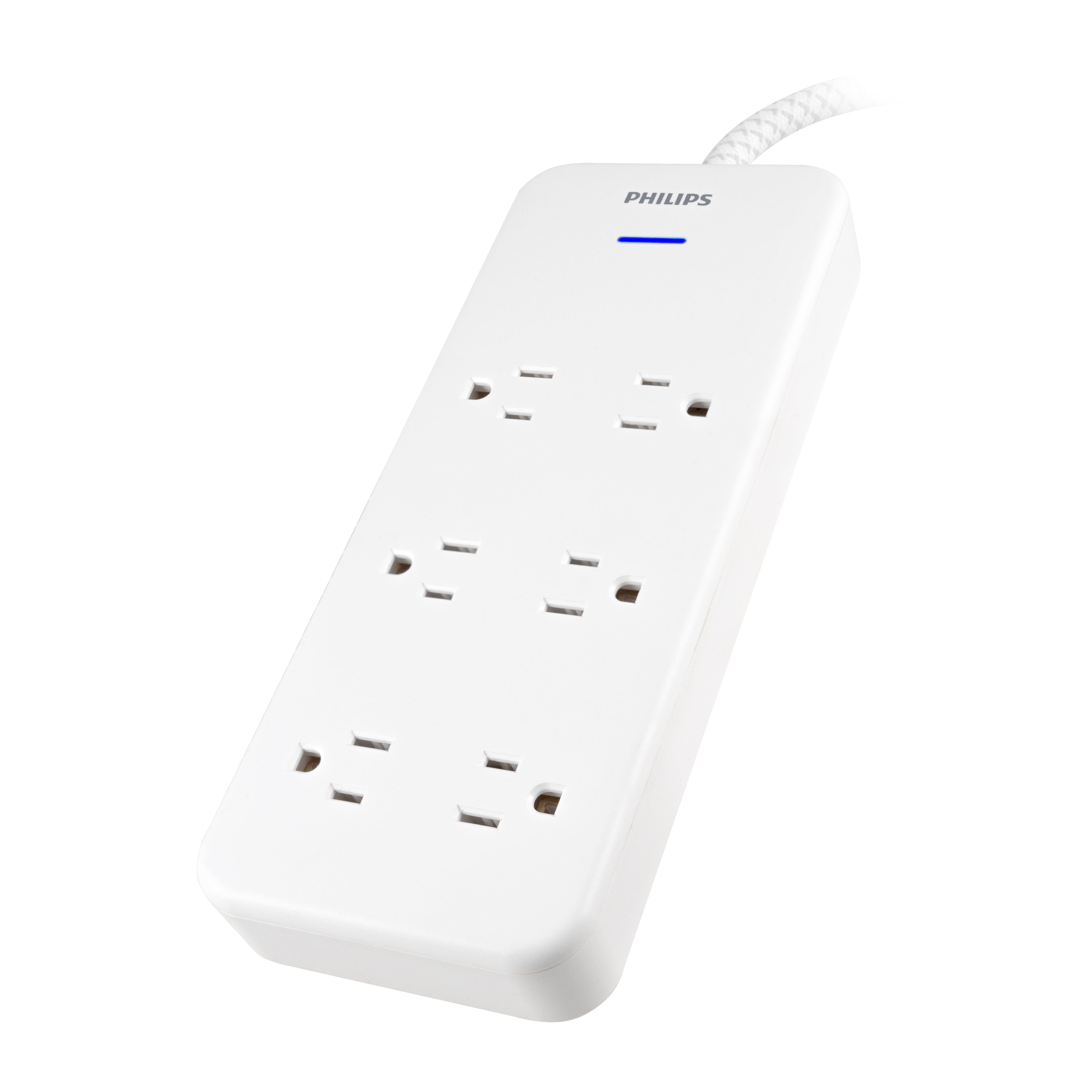 Philips 6-Outlet Surge Protector, 8 Ft, White