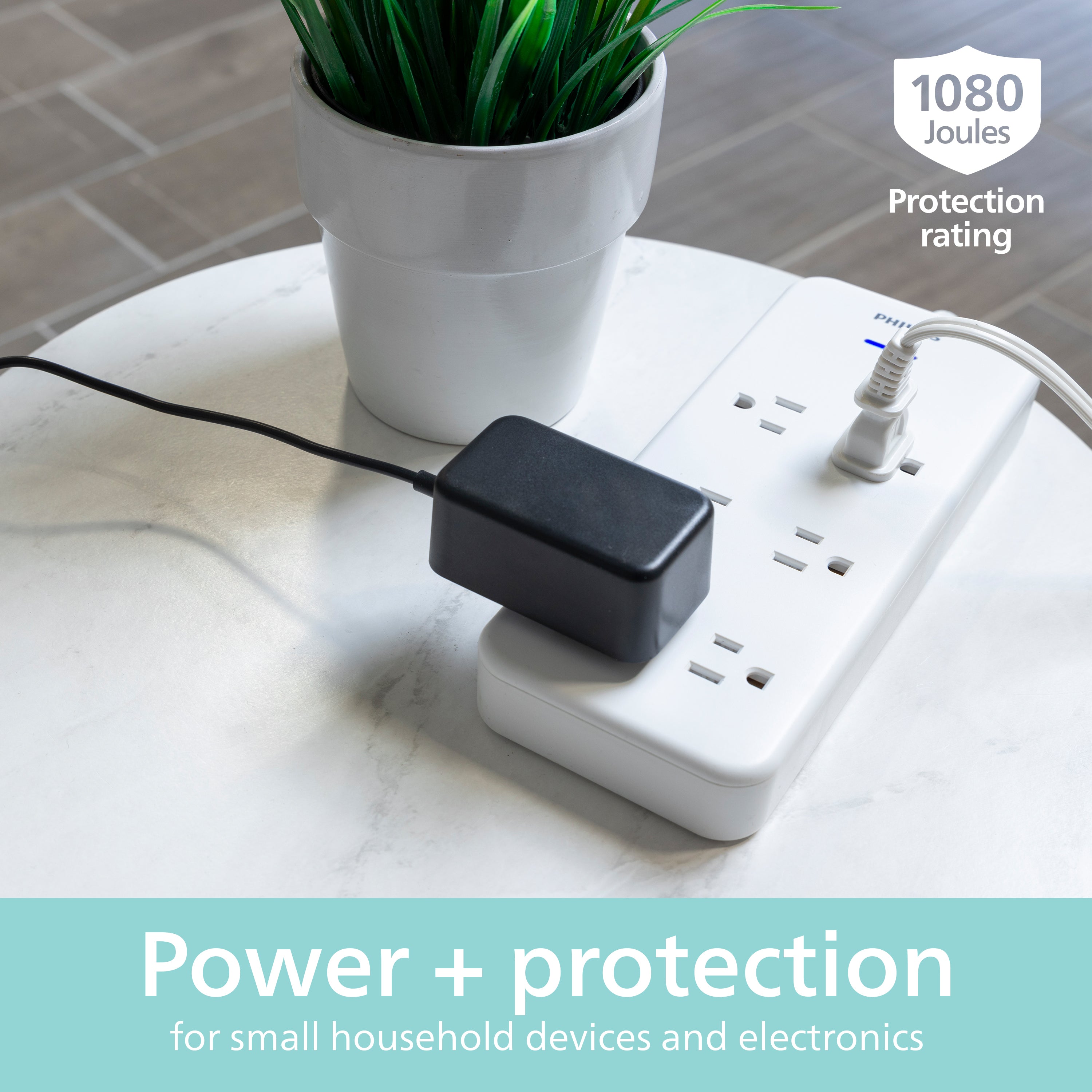 Philips 6-Outlet Surge Protector, 8 Ft, White