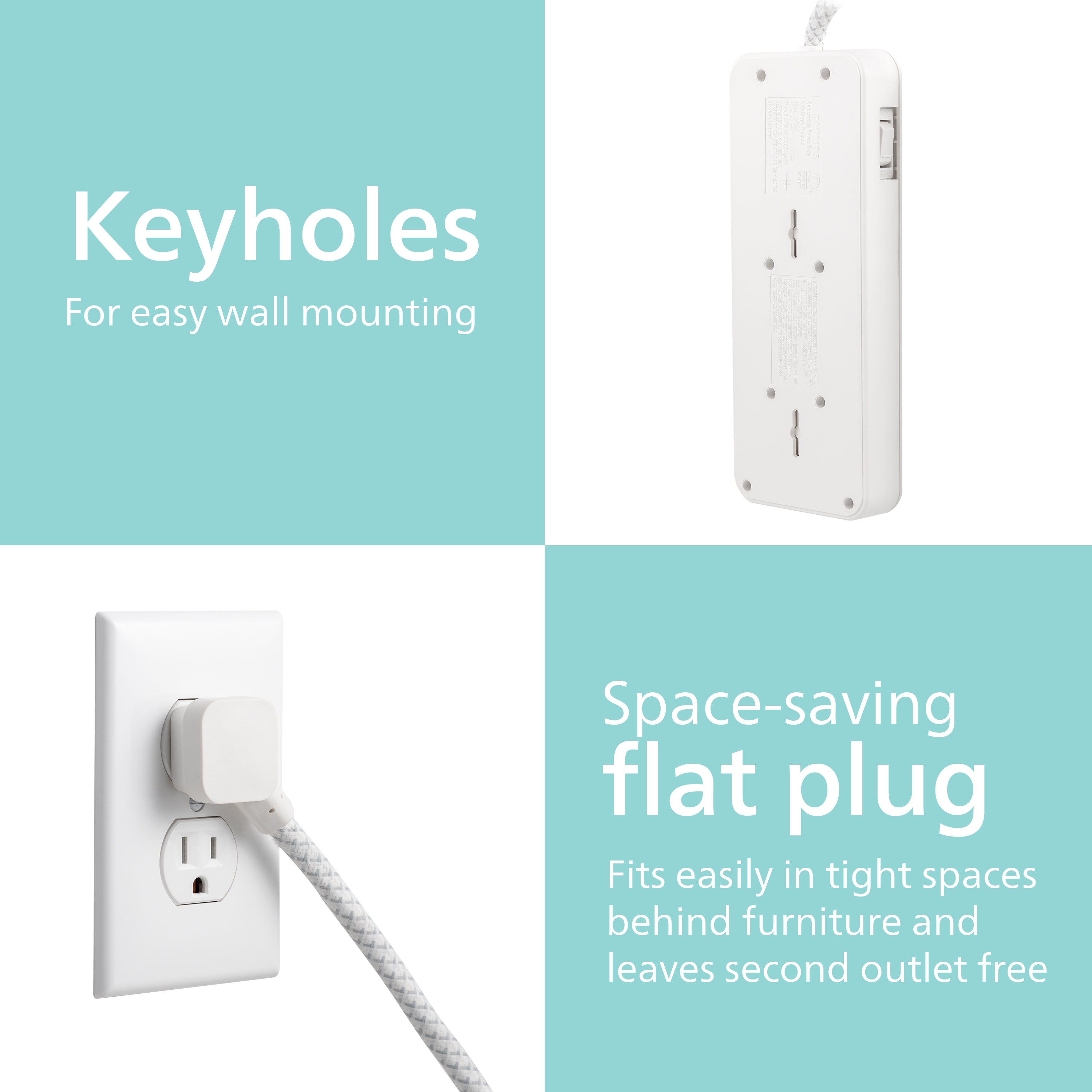 Philips 6-Outlet Surge Protector, 8 Ft, White