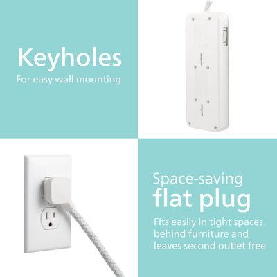 Philips 6-Outlet Surge Protector, 1080J, Adapter-Spaced, 8ft Braided Cord, White
