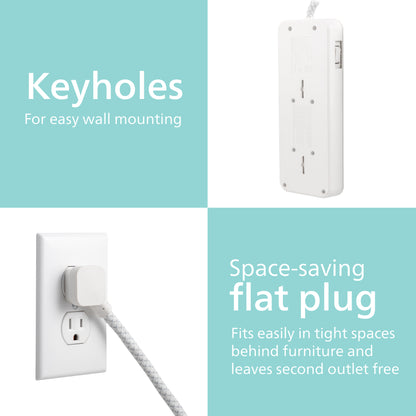 Philips 6-Outlet Surge Protector, 8 Ft, White