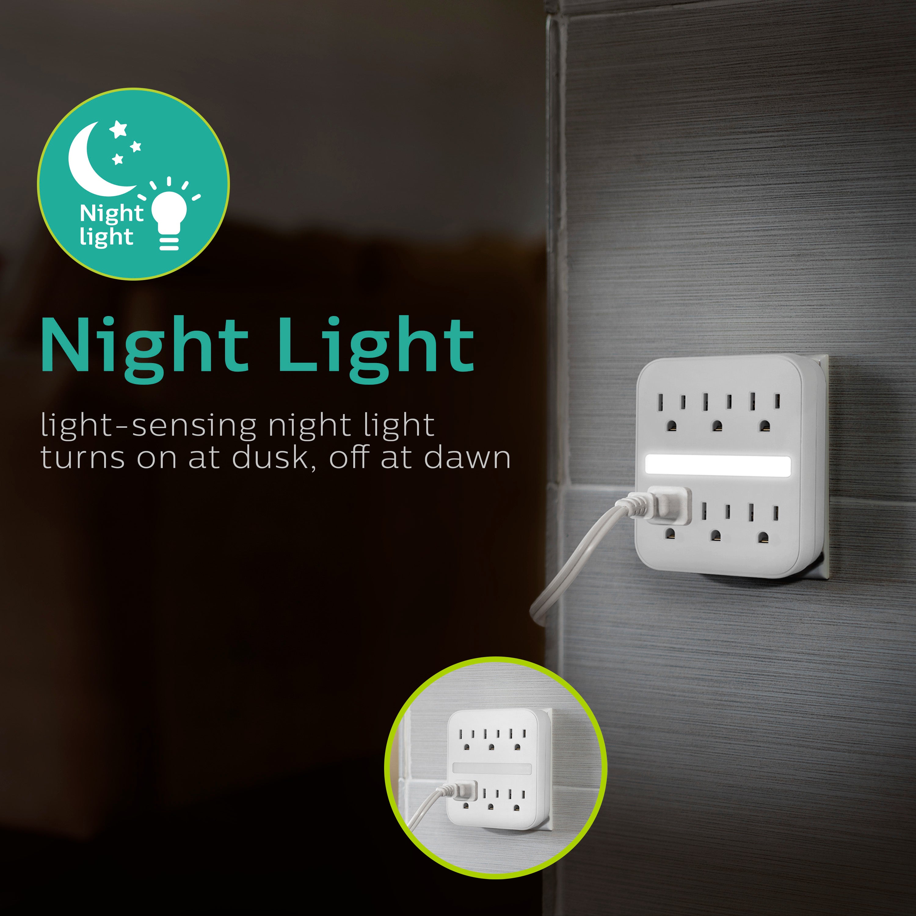 Philips 6-Outlet Wall Tap with Night Light