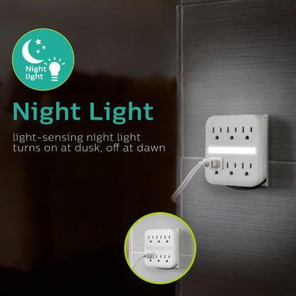 Philips 6-Outlet Wall Tap with Night Light