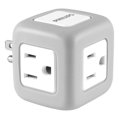 Philips 3-Outlet Rubberized Cube Tap, 245J, Gray