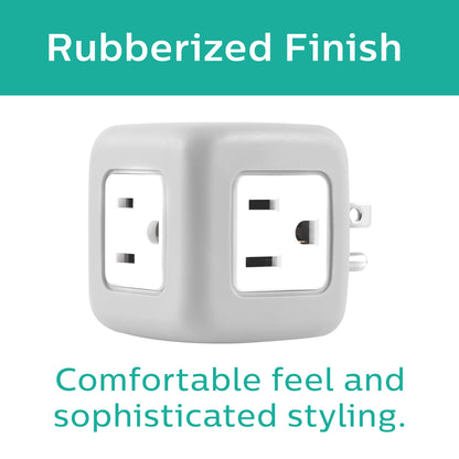 Philips 3-Outlet Rubberized Cube Tap, 245J, Gray
