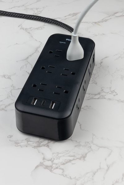 Philips 12-Outlet 8ft. Surge Protector with USB Charging, Black
