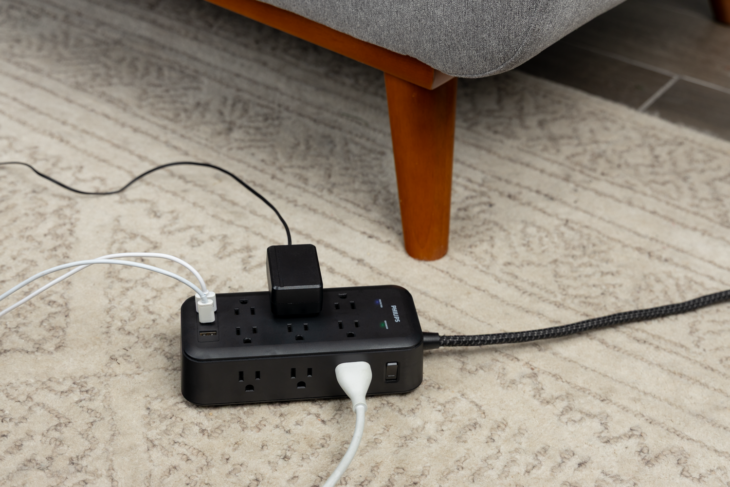 Philips 12-Outlet 8ft. Surge Protector with USB Charging, Black