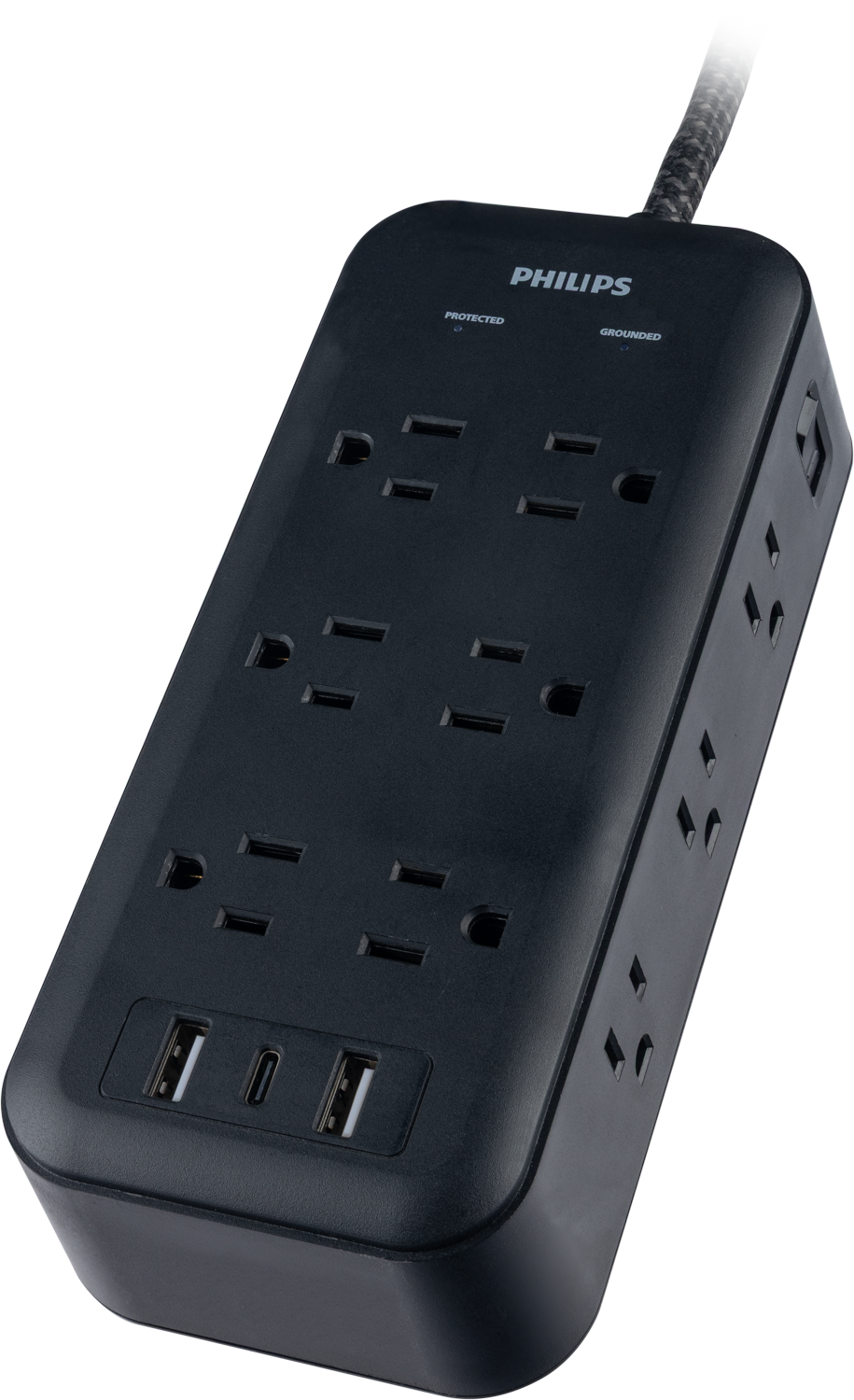 Philips 12-Outlet 8ft. Surge Protector with USB Charging, Black