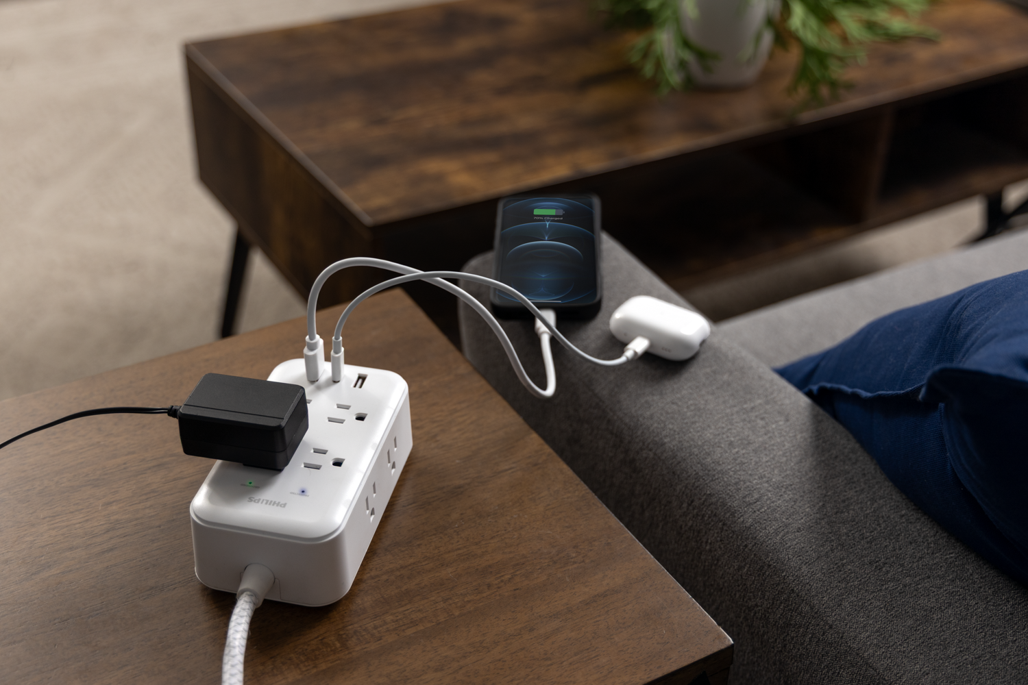 Philips 8-Outlet 6ft. Surge Protector with USB Charging, White