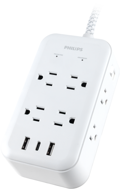 Philips 8-Outlet 6ft. Surge Protector with USB Charging, White