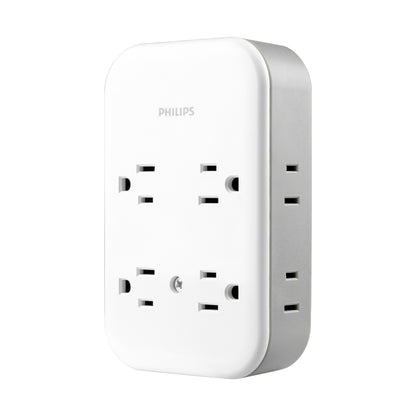 Philips All-in-One Surge Tap with USB, 4 Grounded & 4 Polarized Outlets, 2 USB-C & 1 USB-A Ports, 15W Shared, 1140 Joules, ETL Certified, White/Gray