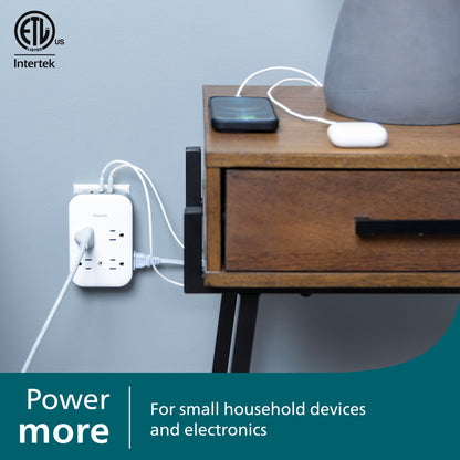Philips All-in-One Surge Tap with USB, 4 Grounded & 4 Polarized Outlets, 2 USB-C & 1 USB-A Ports, 15W Shared, 1140 Joules, ETL Certified, White/Gray