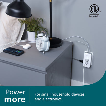 Philips All-in-One Surge Tap with USB, 2 Grounded & 4 Polarized Outlets, 1 USB-C & 1 USB-A Port, 490 Joules, White/Gray