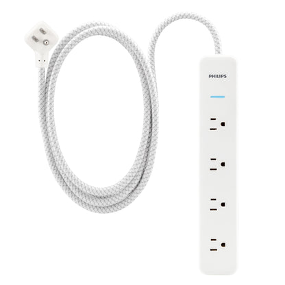Philips 4-Outlet Surge Protector Power Strip, 4 Ft Braided Extension Cord, Multi Plug Outlet Extender, Adapter-Spaced, 450 Joules, White