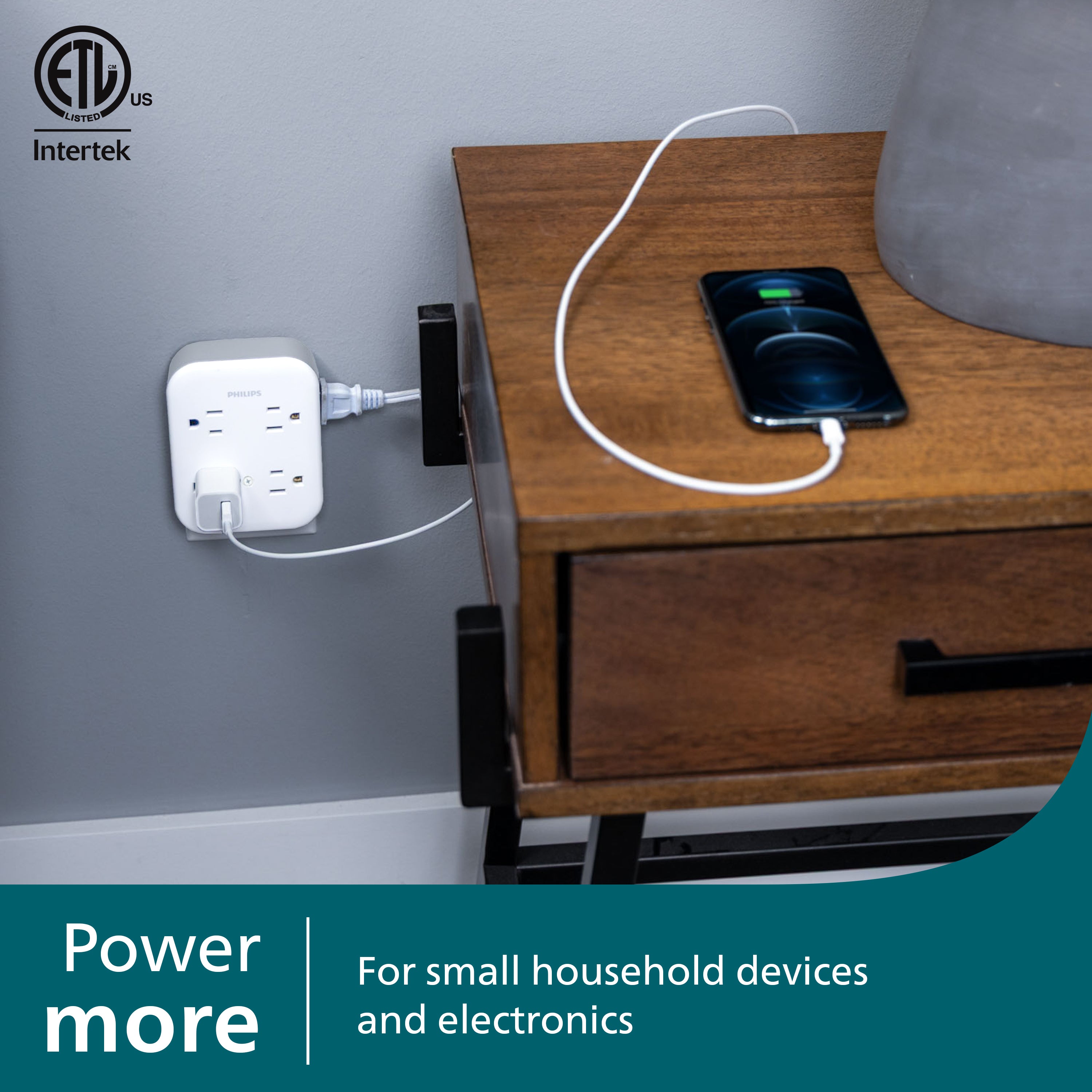 Philips All-in-One 4 Grounded plus 4 Polarized Outlet Surge Tap, 1140J, white/gray