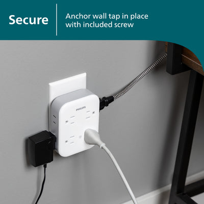Philips All-in-One 4 Grounded plus 4 Polarized Outlet Surge Tap, 1140J, white/gray