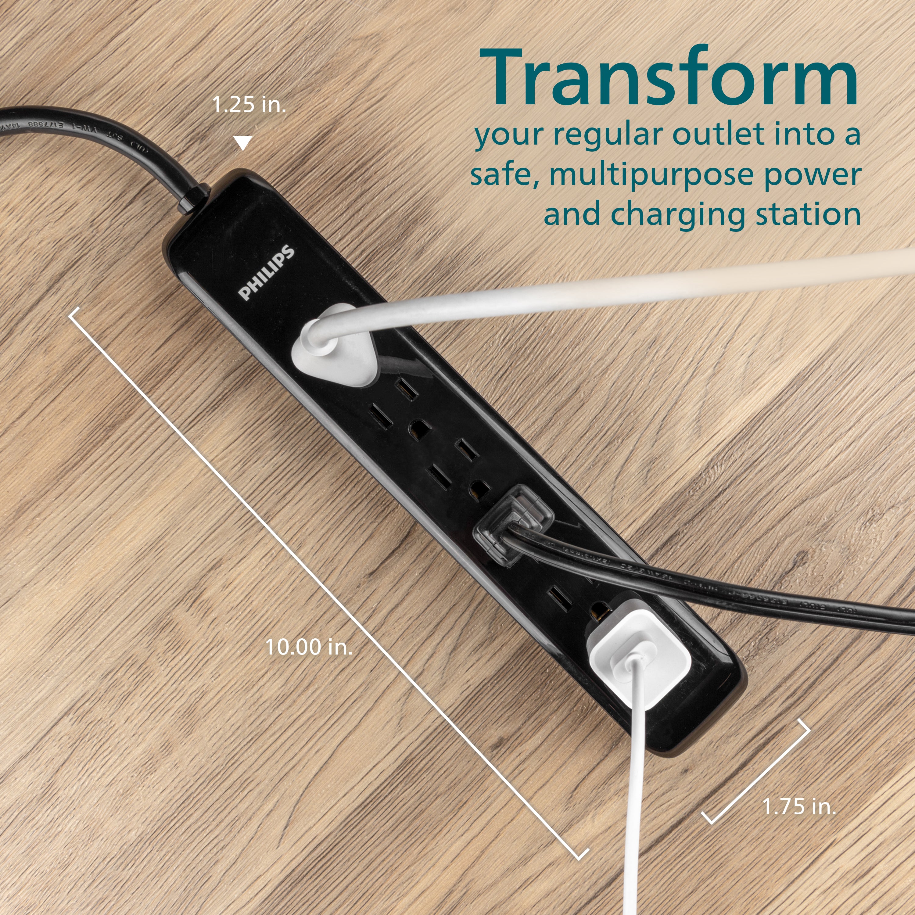 Philips 6-Outlet Surge Protector, 1080J, 10ft. Cord, Black