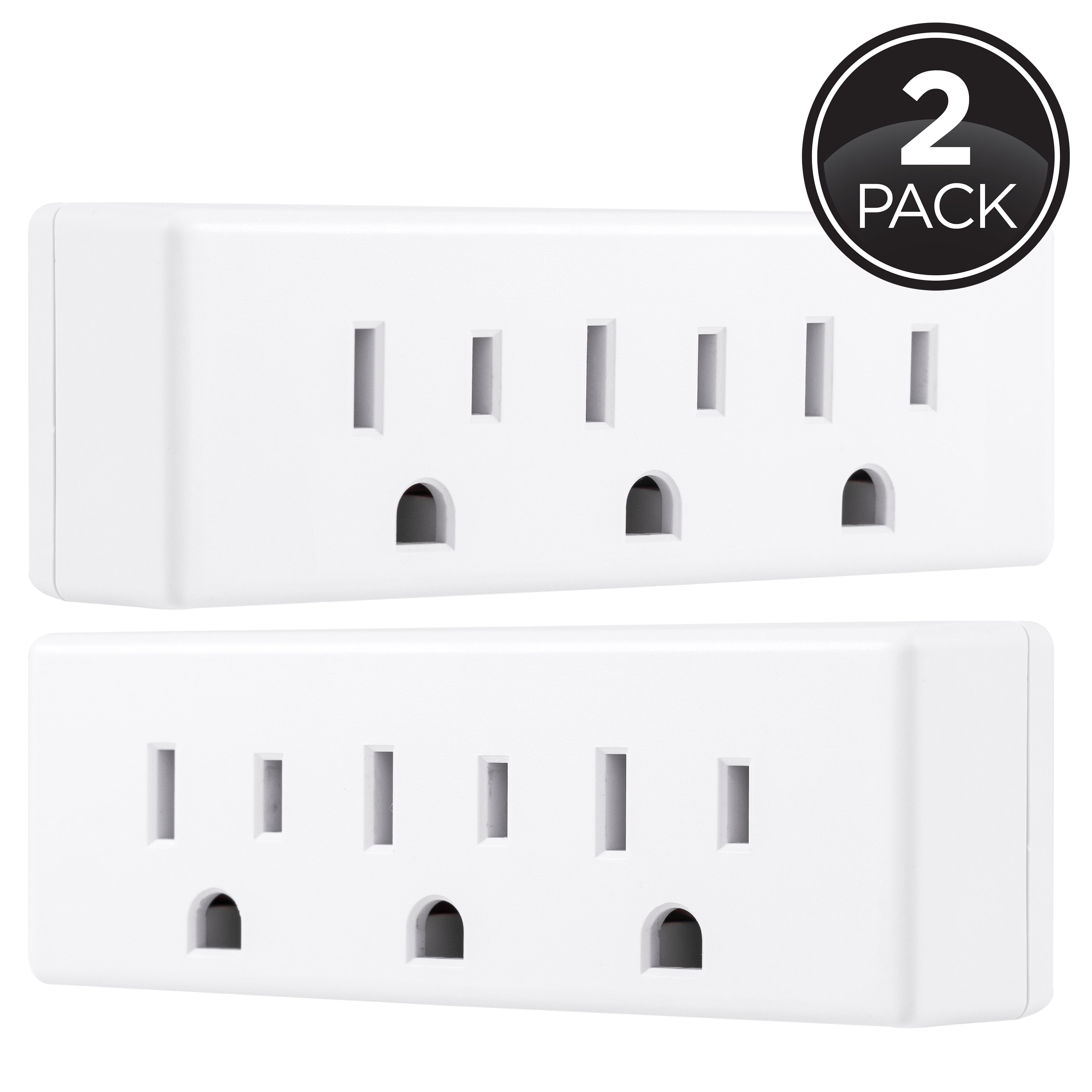 Philips Grounded 3-Outlet Tap, White, 2pk