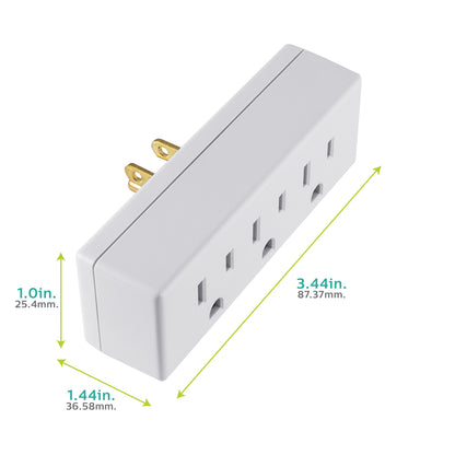 Philips Grounded 3-Outlet Tap, White, 2pk