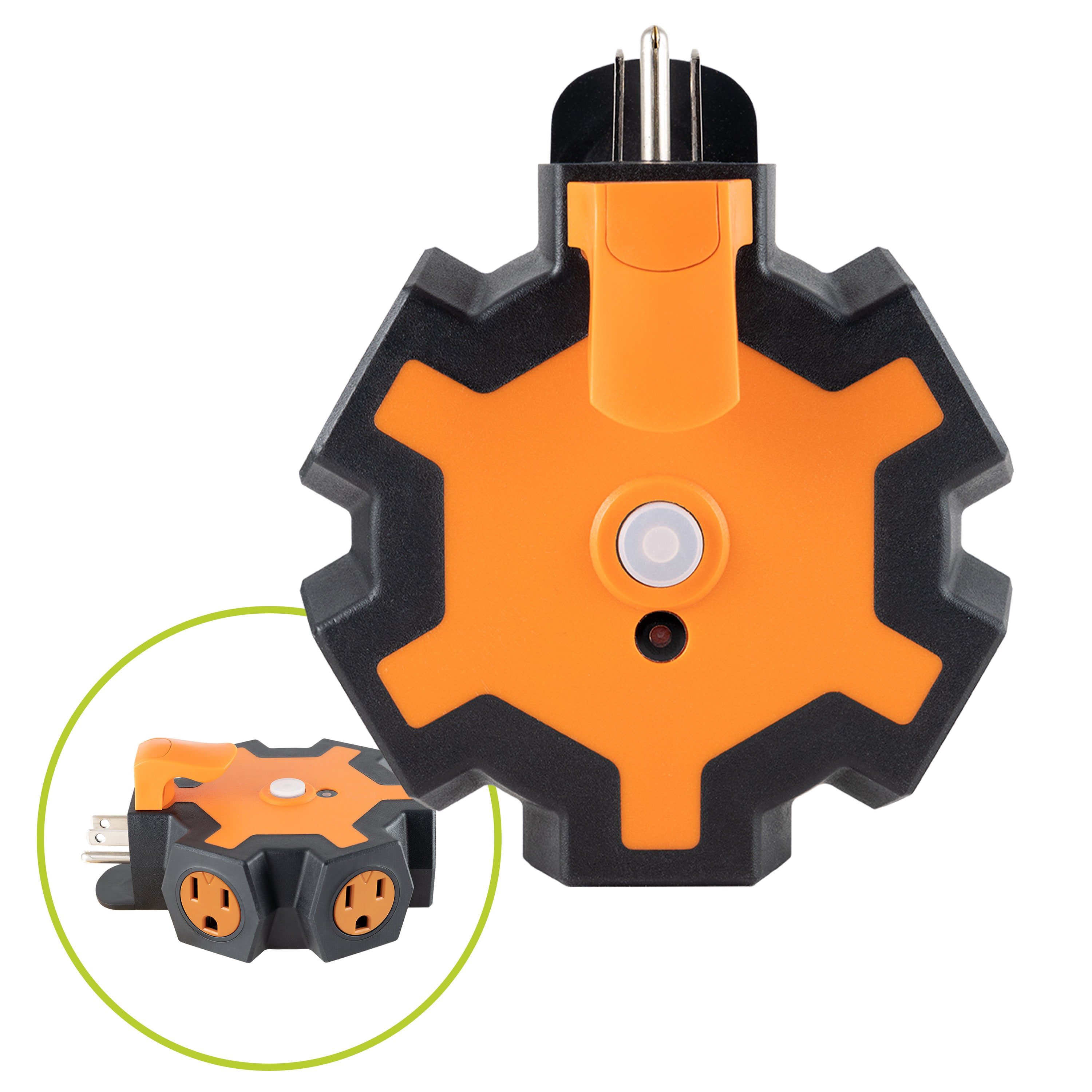 Philips Heavy Duty 5-Outlet Grounded Outdoor Tap with Power Indicator Light and Hook, Orange