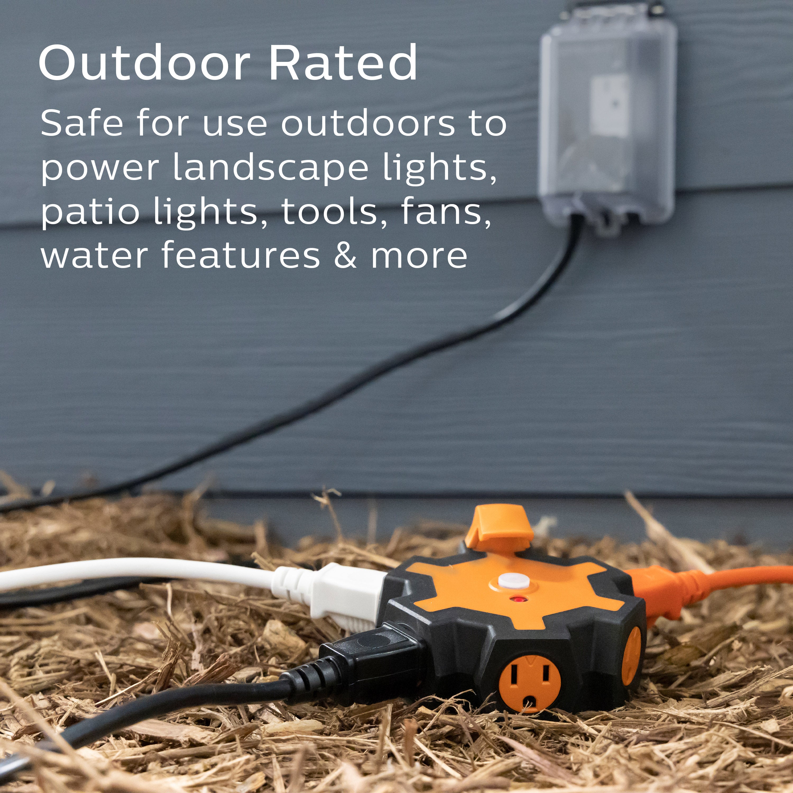 Philips Heavy Duty 5-Outlet Grounded Outdoor Tap with Power Indicator Light and Hook, Orange
