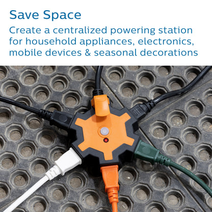 Philips Heavy Duty 5-Outlet Grounded Outdoor Tap with Power Indicator Light and Hook, Orange