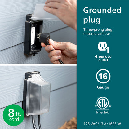 Philips EZGrip 1-Outlet Outdoor Extension Cord, 8 Ft, Black
