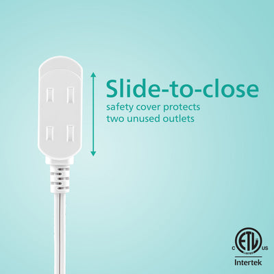 Philips 3-Outlet Polarized Extension Cord, 15ft., White 2 pack