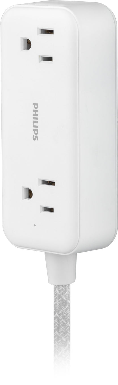 Philips 2-Outlet, 6 ft. USB-Charging Extension Cord, White/Gray