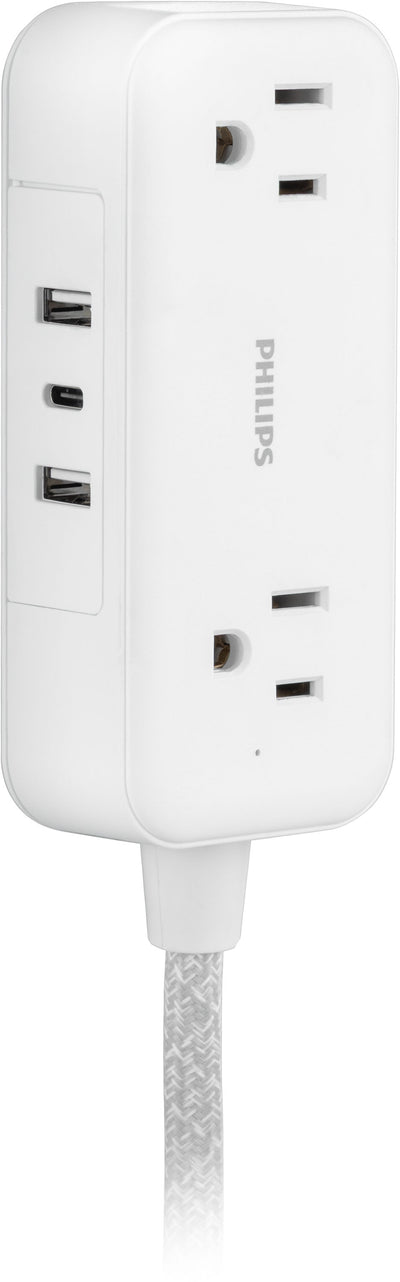 Philips 2-Outlet, 6 ft. USB-Charging Extension Cord, White/Gray