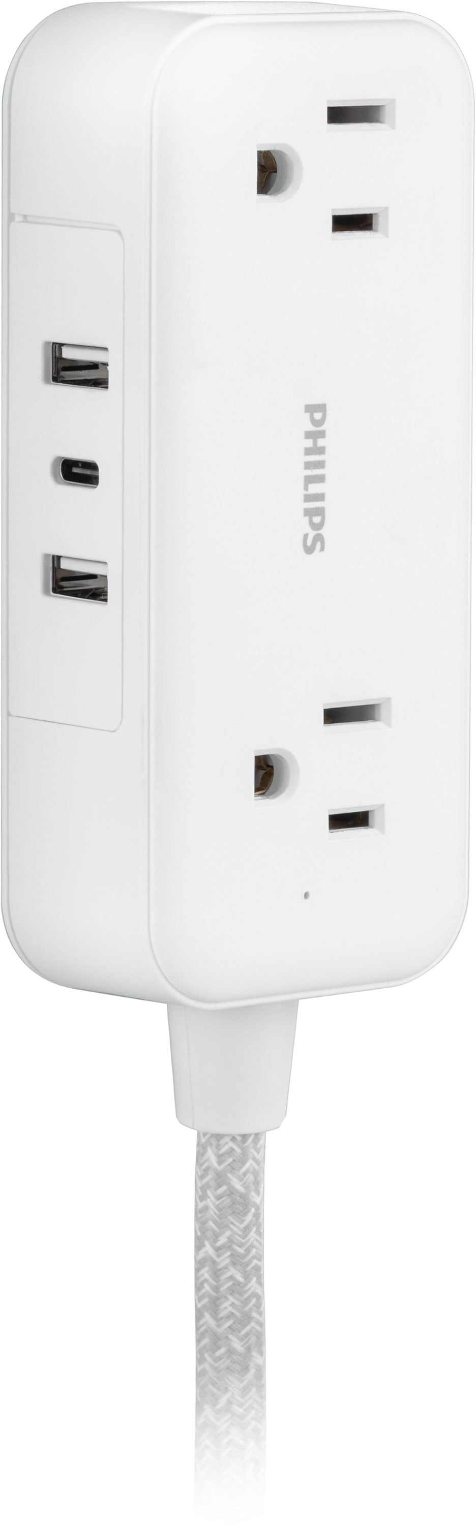 Philips 2-Outlet, 6 ft. USB-Charging Extension Cord, White/Gray