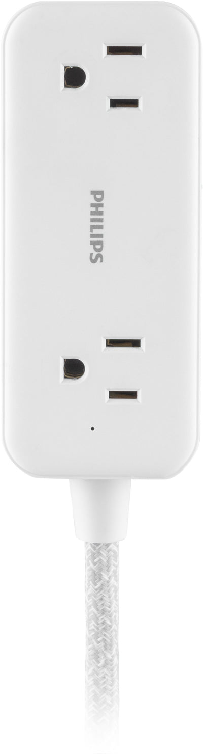 Philips 2-Outlet, 6 ft. USB-Charging Extension Cord, White/Gray