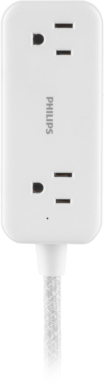 Philips 2-Outlet, 6 ft. USB-Charging Extension Cord, White/Gray
