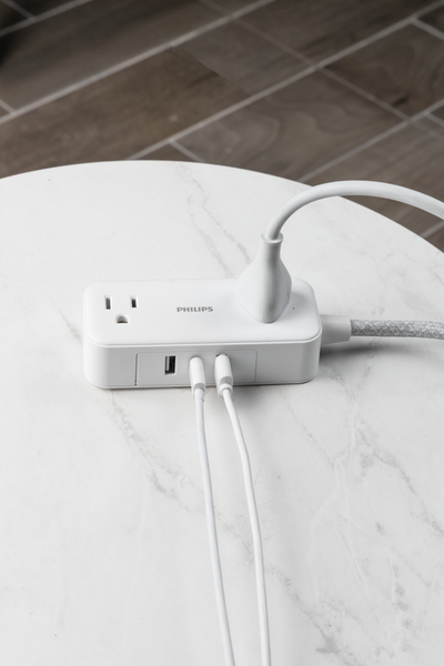 Philips 2-Outlet, 6 ft. USB-Charging Extension Cord, White/Gray