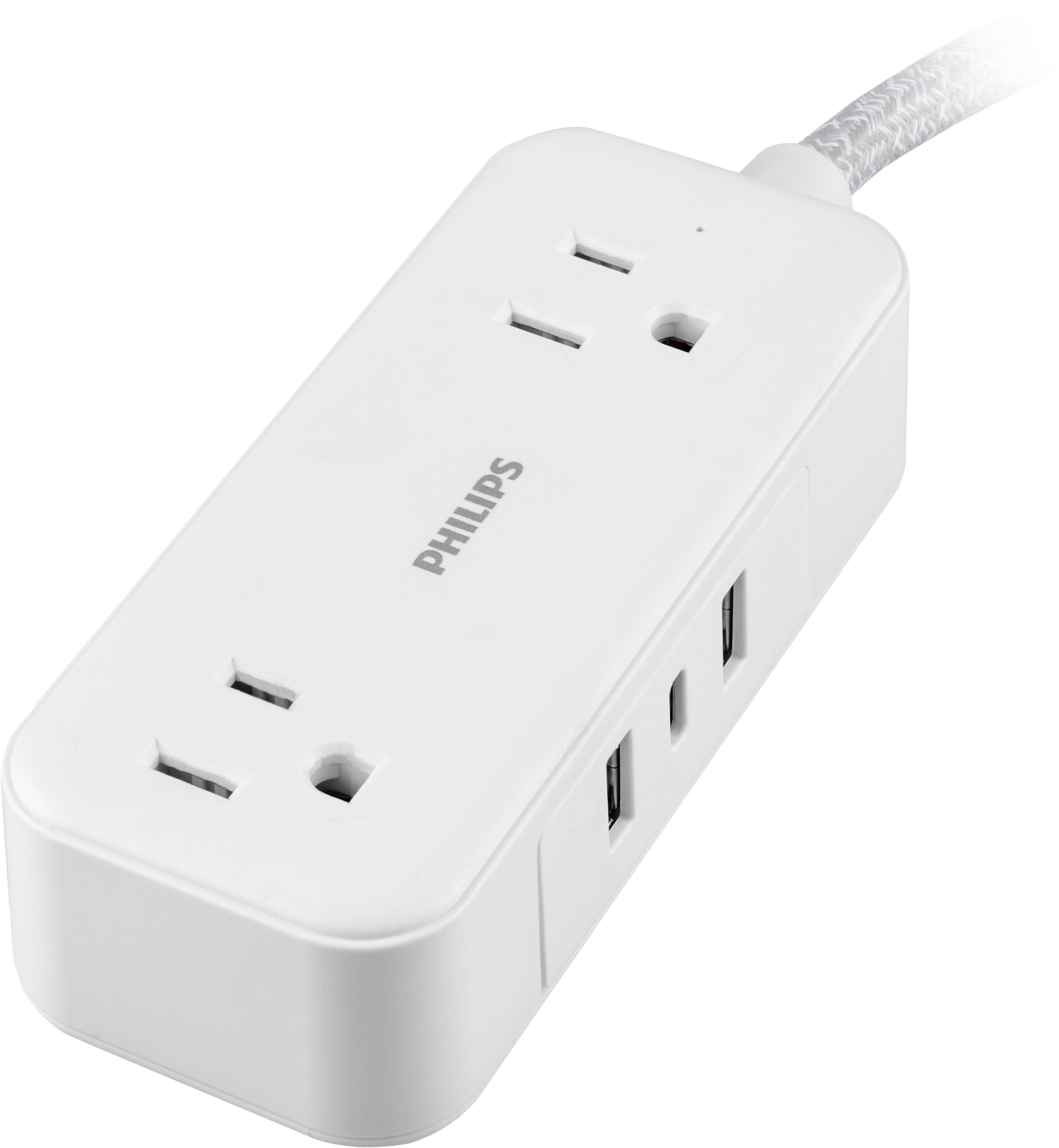 Philips 2-Outlet, 6 ft. USB-Charging Extension Cord, White/Gray