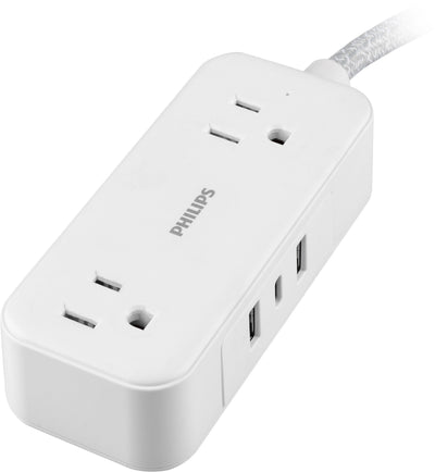 Philips 2-Outlet, 6 ft. USB-Charging Extension Cord, White/Gray