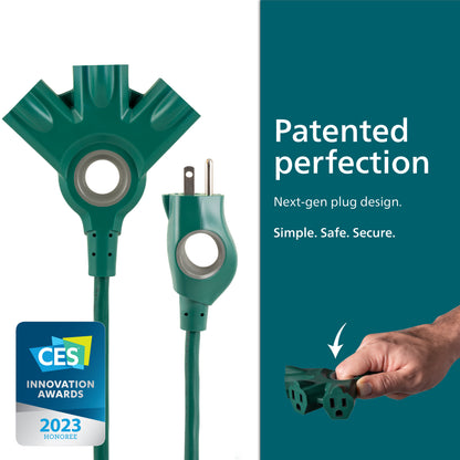 Philips 3-Outlet EZGrip Grounded Extension Cord, 15ft., Indoor/Outdoor, Green