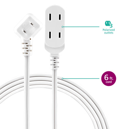 Philips 6 ft. 3-Outlet Polarized Indoor Extension Cord, White, Slide-to-close cover