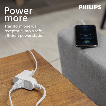 Philips 6 ft. 3-Outlet Polarized Indoor Extension Cord, White, Slide-to-close cover