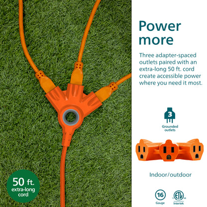 Philips EZGrip Outdoor Extension Cord, 50ft, Orange