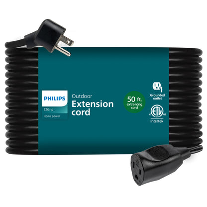 Philips EZGrip 1-Outlet Outdoor Extension Cord, 50 Ft, Black