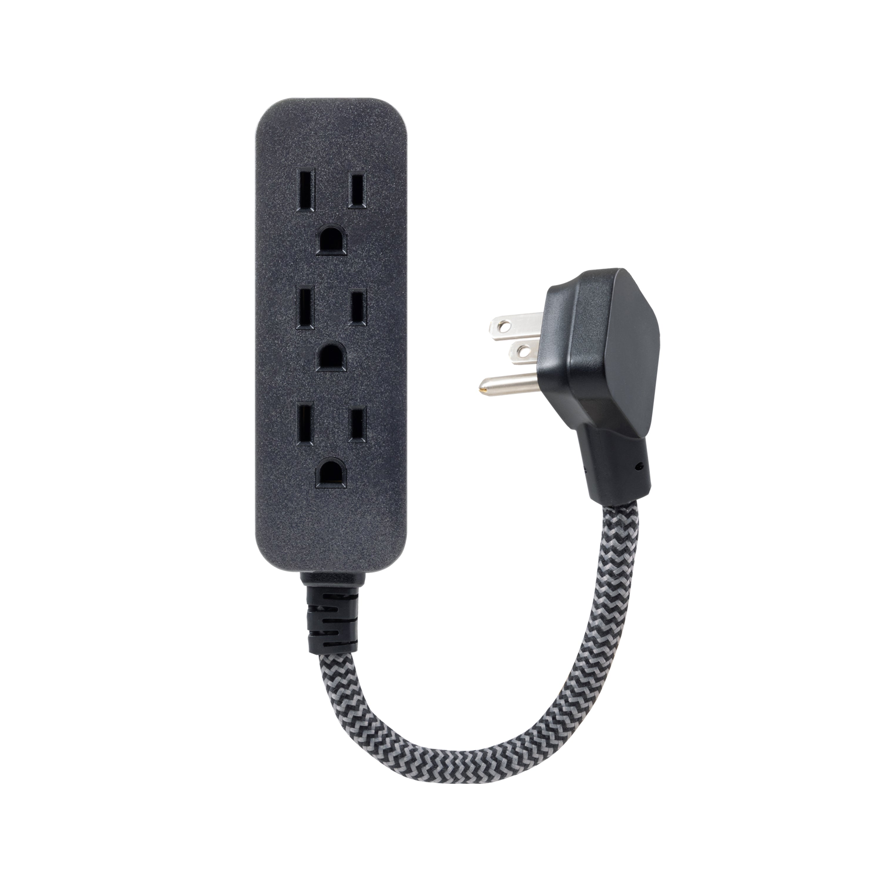 Philips 3-Outlet Grounded Mini Extension Cord, Flat Plug, Black