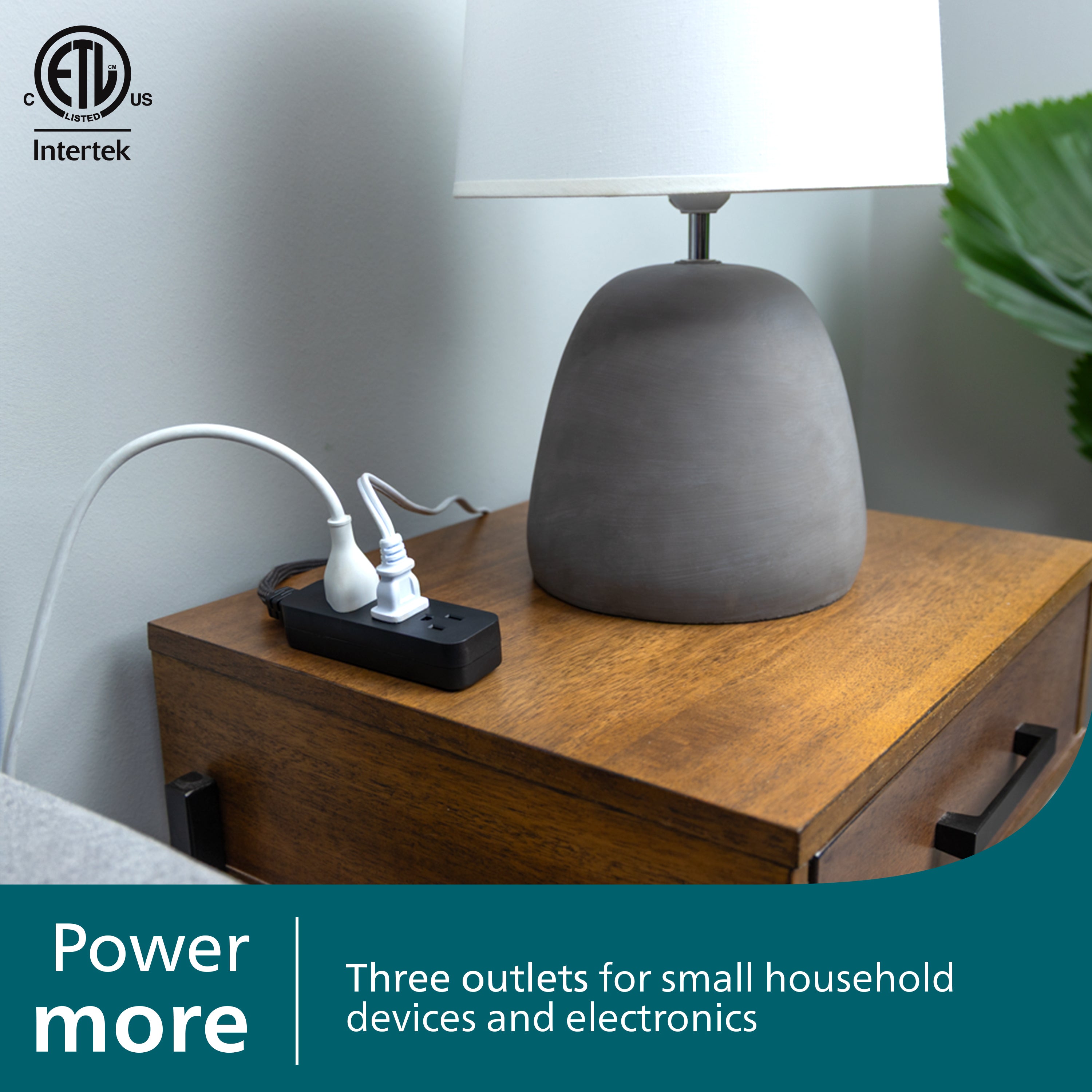Philips 3-Outlet Grounded Mini Extension Cord, Flat Plug, Black