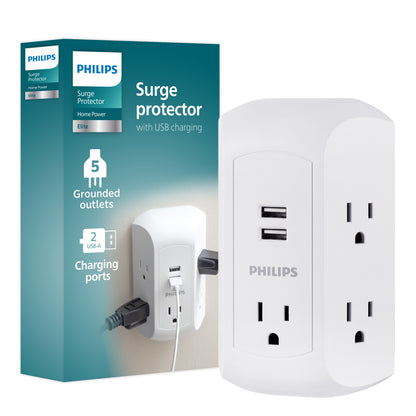 Philips 5-Outlet USB-A Charging Surge Protector