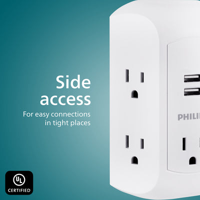Philips 5-Outlet USB-A Charging Surge Protector