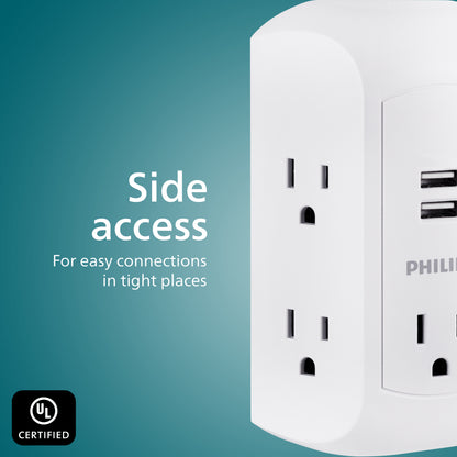 Philips 5-Outlet USB-A Charging Surge Protector