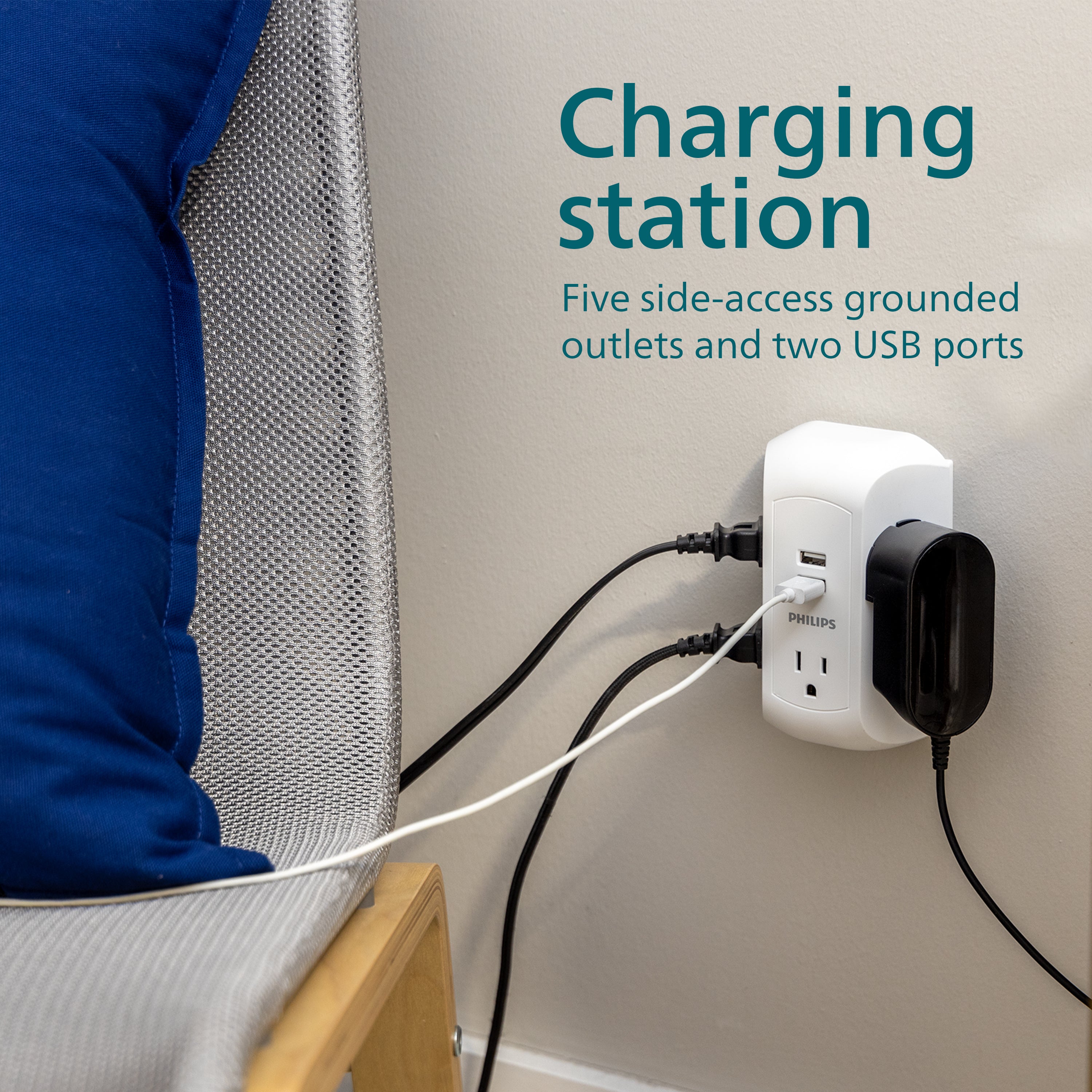 Philips 5-Outlet USB-A Charging Surge Protector