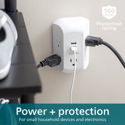 Philips 5-Outlet USB-A Charging Surge Protector