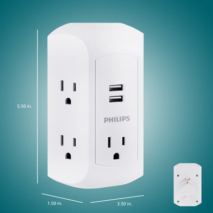 Philips 5-Outlet USB-A Charging Surge Protector